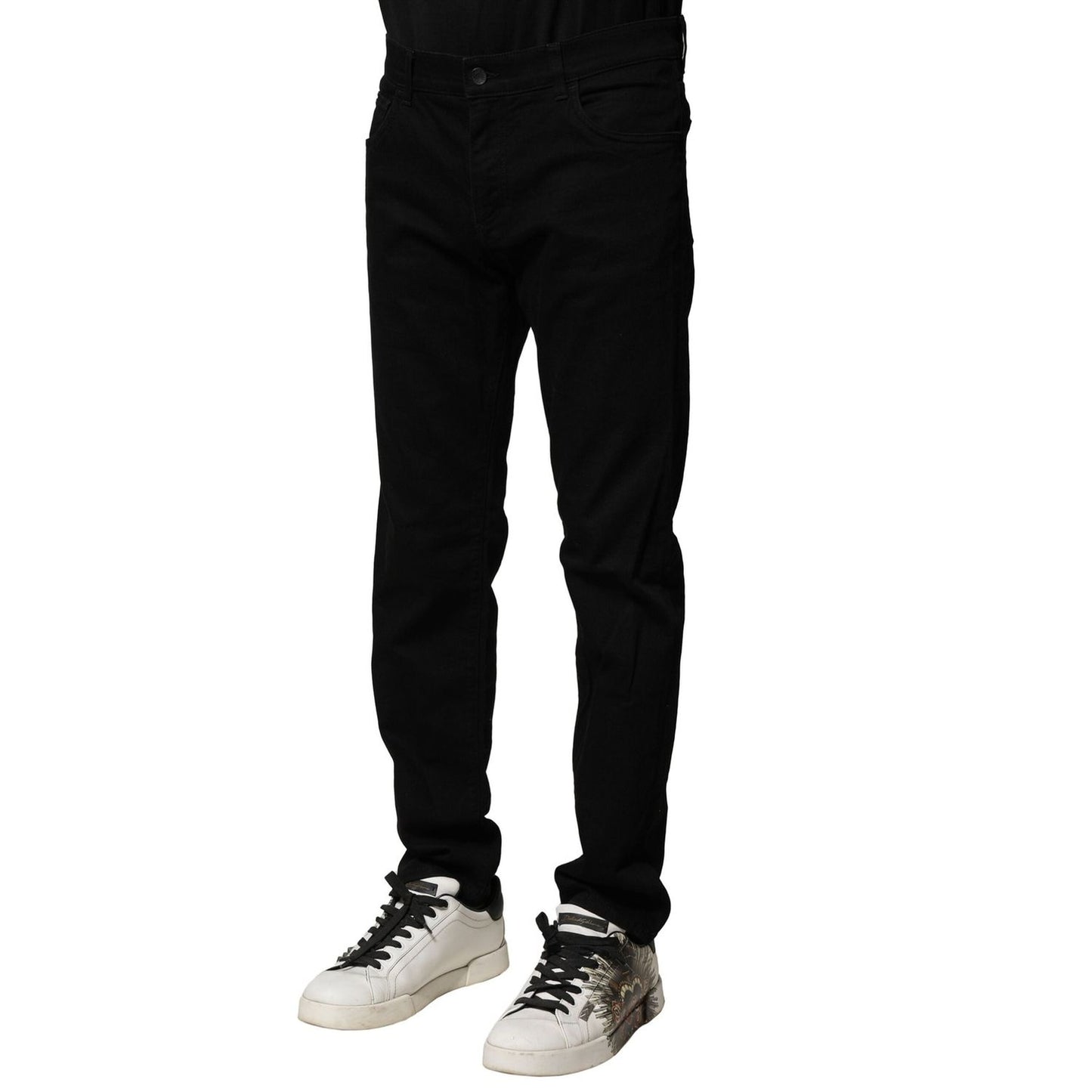 Dolce & Gabbana Black Cotton Tattered Slim Fit Men Denim Jeans PAN76521-50