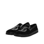 Dolce & Gabbana Black Embroidered Crown Loafers Shoes MV7499-42.5