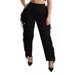 Dolce & Gabbana Black Feather Straight High Waist Pants PAN70949-40