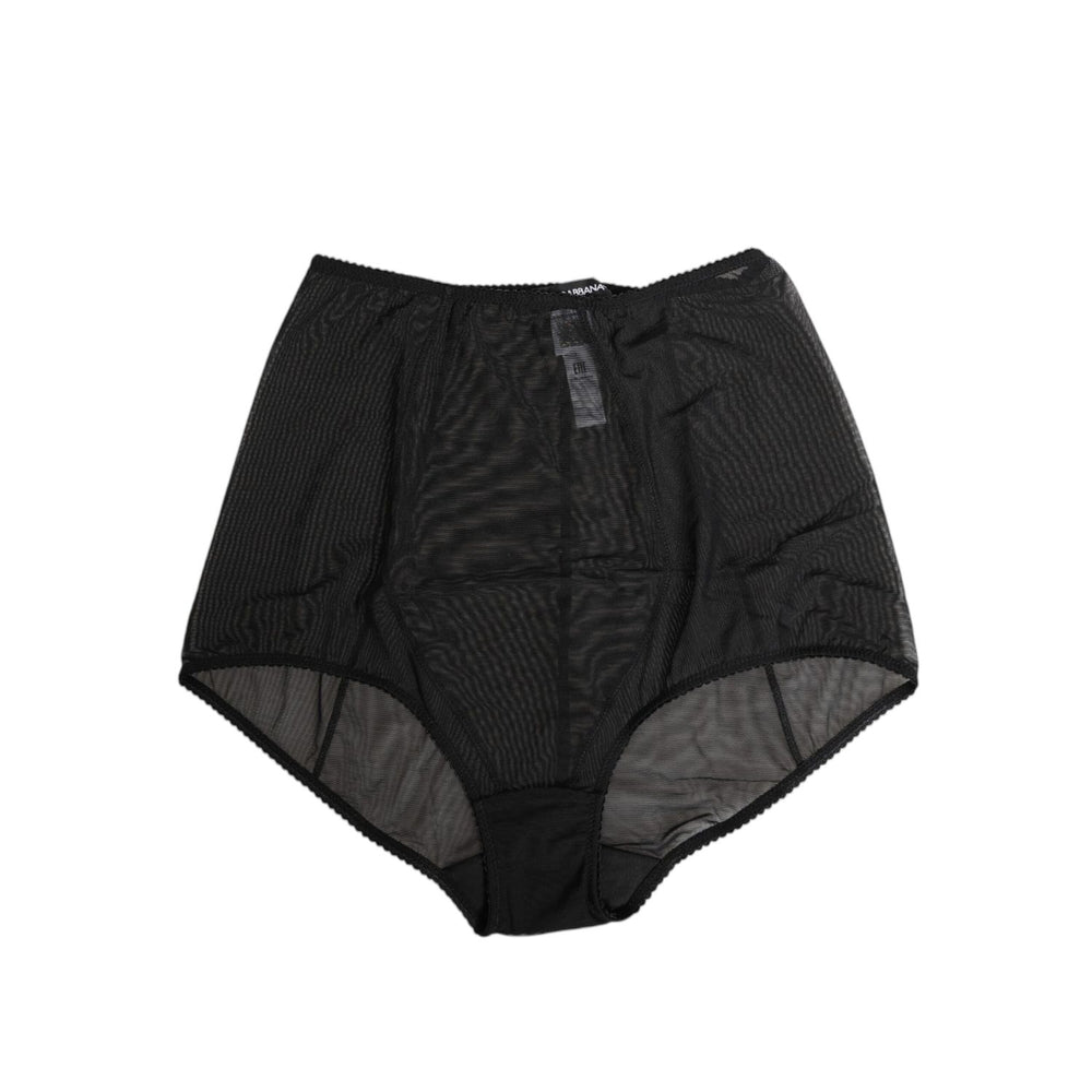 Dolce & Gabbana Black High Waist Mesh Sheer Shapewear Underwear, high-waist briefs with logo details, made in Italy, modern design.