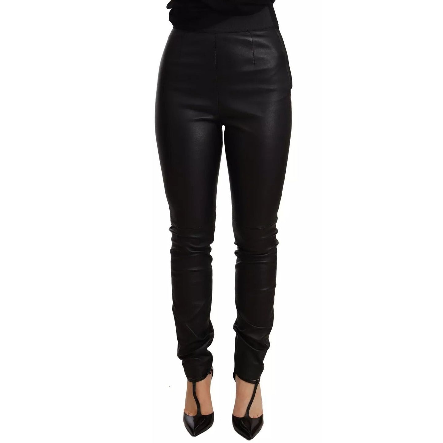 Dolce & Gabbana Black Leather Elastic Waist Trouser Pants PAN72295-40