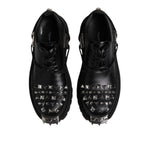 Dolce & Gabbana Black Leather Embellished Trekking Derby Shoes MV7514-41