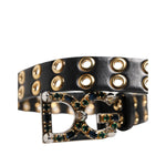 Dolce & Gabbana Black Leather Eyelet Crystal DG Buckle Belt WMB555-70