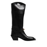 Dolce & Gabbana Black Leather High Boots Flats Shoes MV7534-43