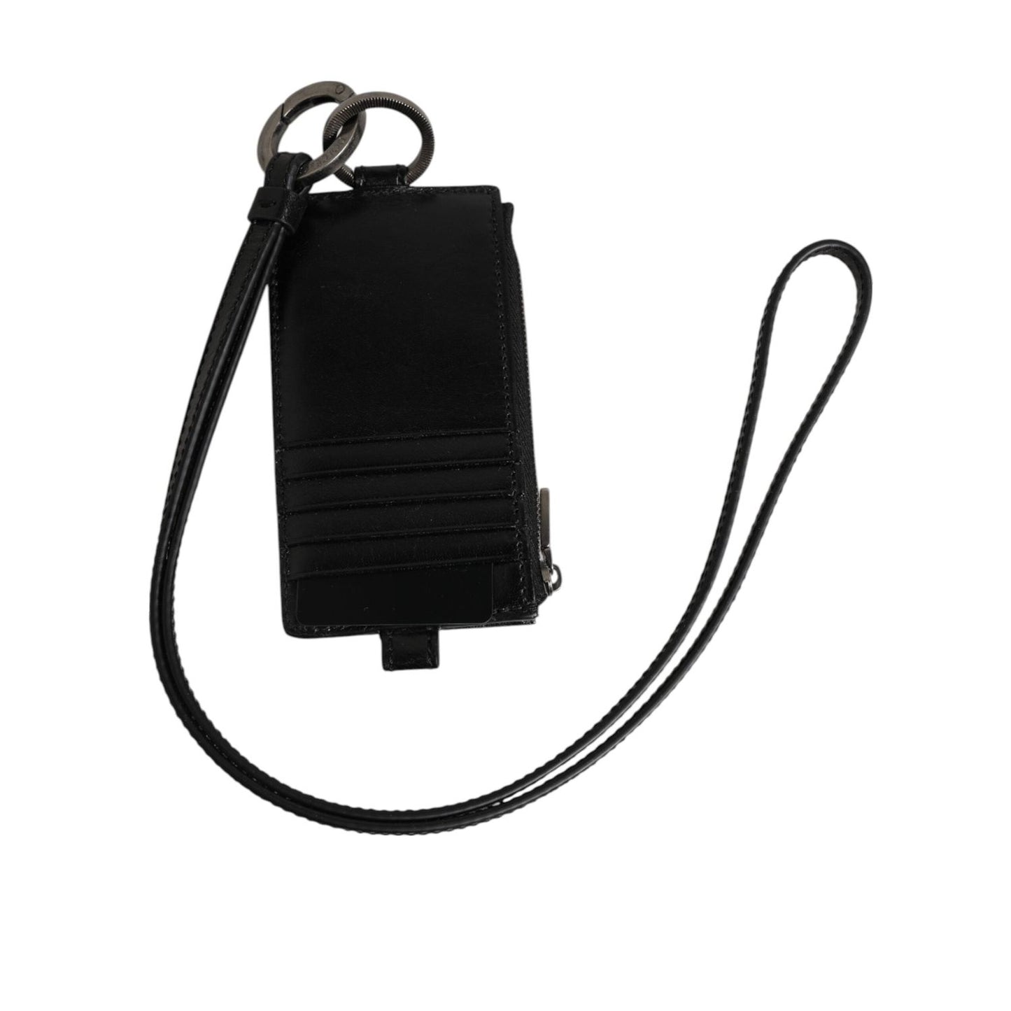 Dolce & Gabbana Black Leather Logo Embossed Lanyard Card Holder Wallet SMY11275