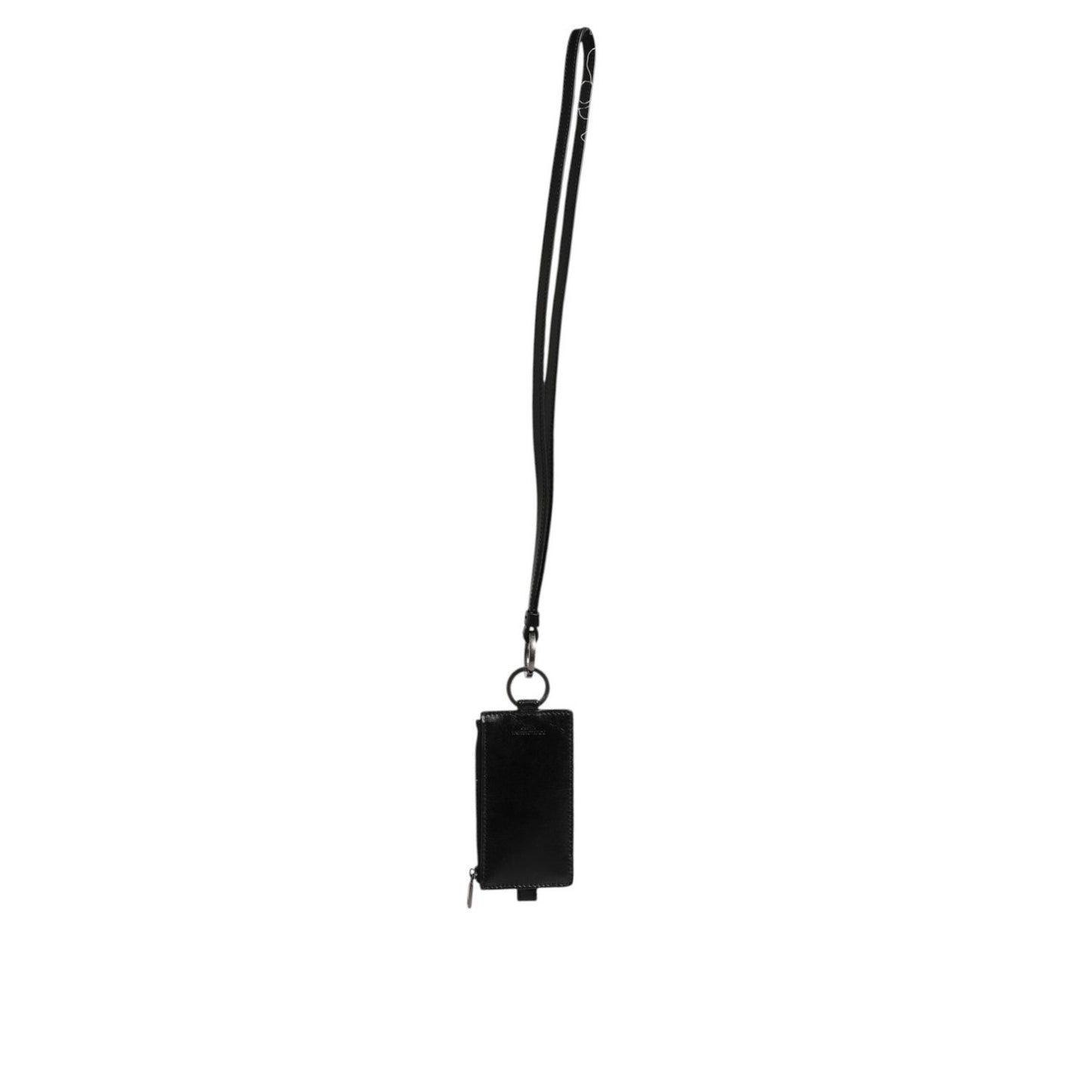 Dolce & Gabbana Black Leather Logo Embossed Lanyard Card Holder Wallet SMY11275