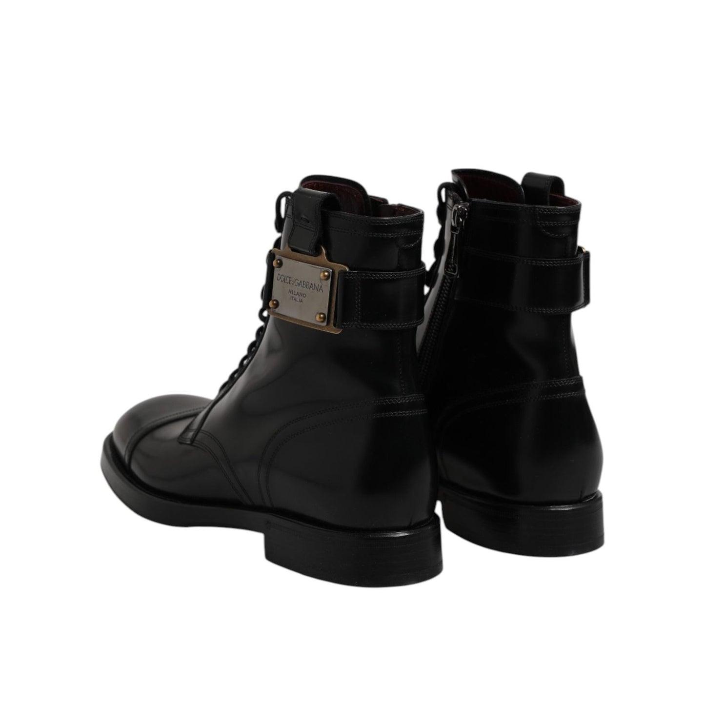 Dolce & Gabbana Black Leather Mid Calf Boots Lace Up Shoes MV7517-44