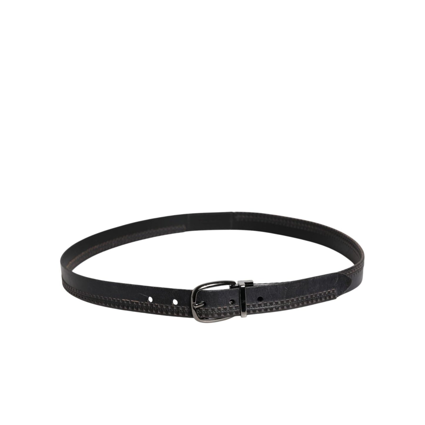 Dolce & Gabbana Black Leather Silver Tone Metal Buckle Belt BEL9292-95