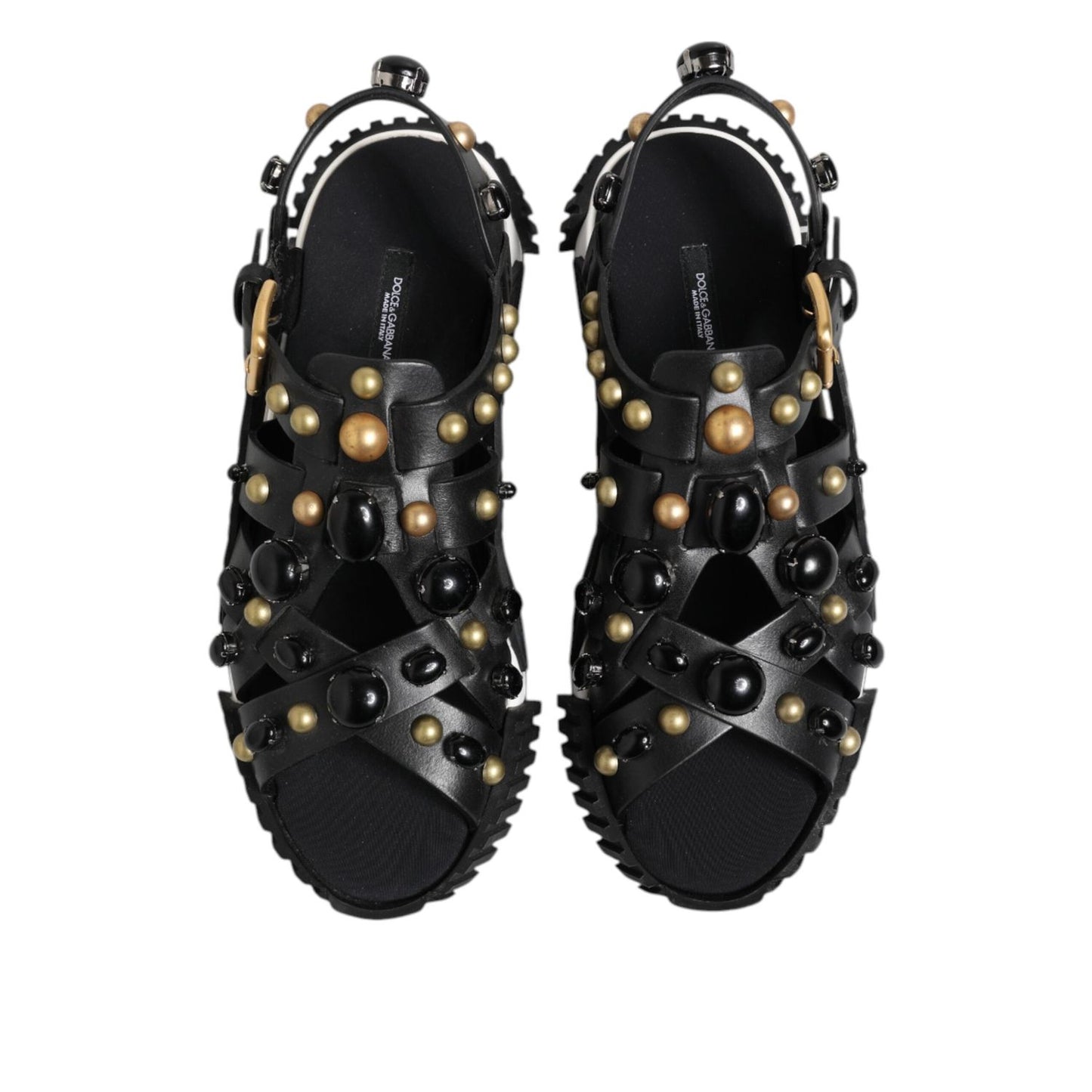 Dolce & Gabbana Black Leather Studded Ankle Strap Sandals Shoes MV7475-41