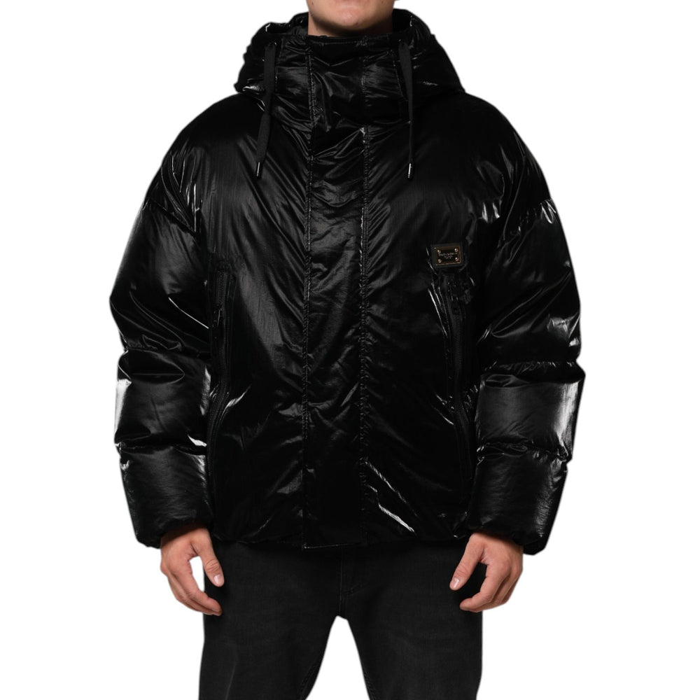 Dolce & Gabbana Black Logo Full Zip Hooded Quilted Jacket JKT41538-52