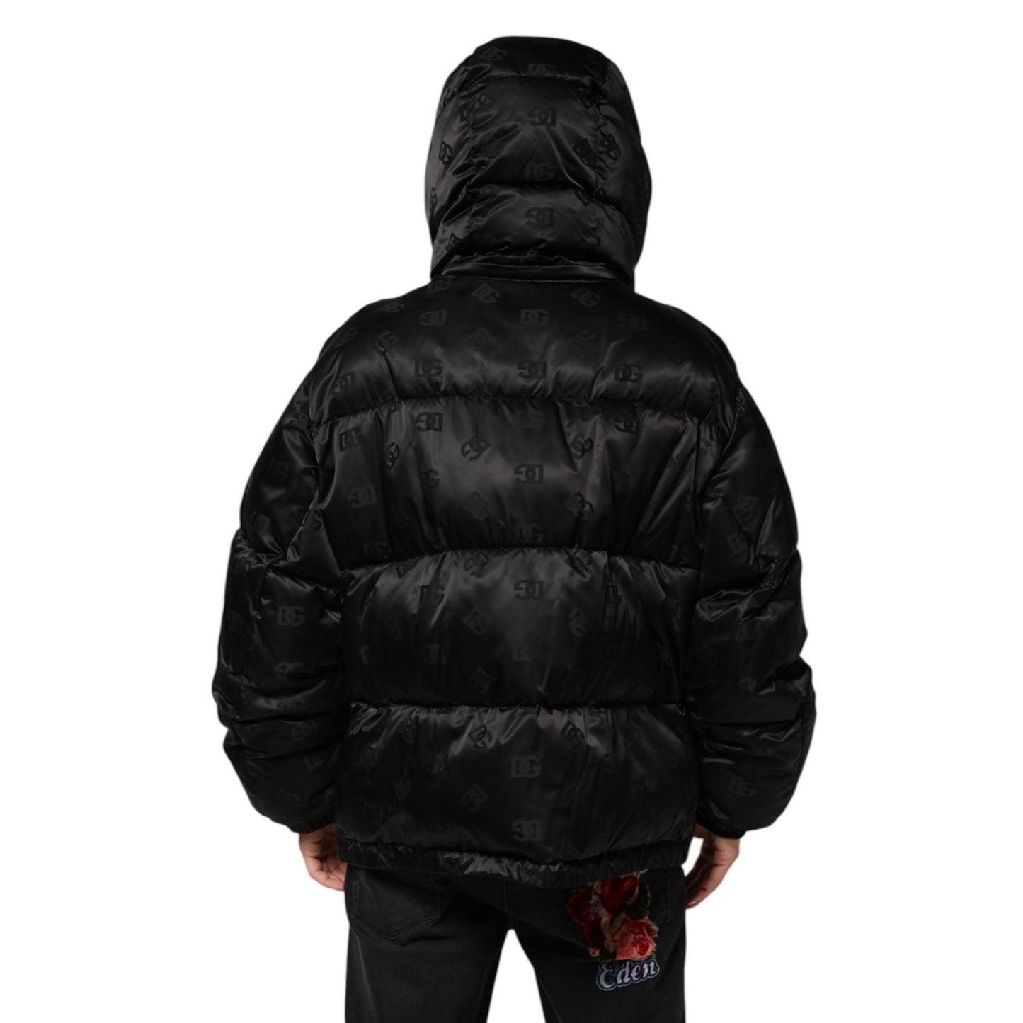Dolce & Gabbana Black Monogram Logo Puffer Nylon Hooded Jacket JKT41539-M
