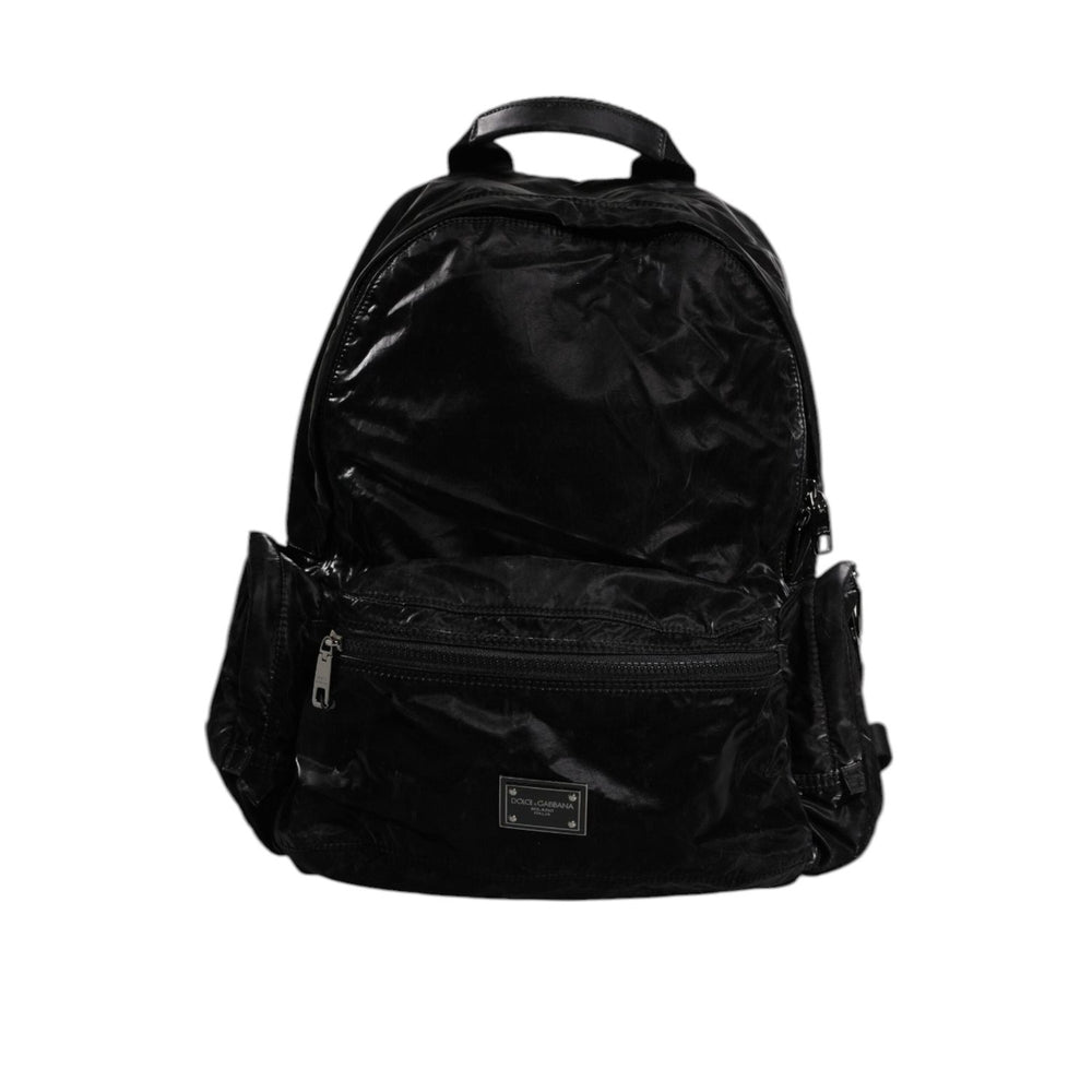 Dolce & Gabbana Black Nylon Logo Plaque Travel School Backpack Bag BAG4187