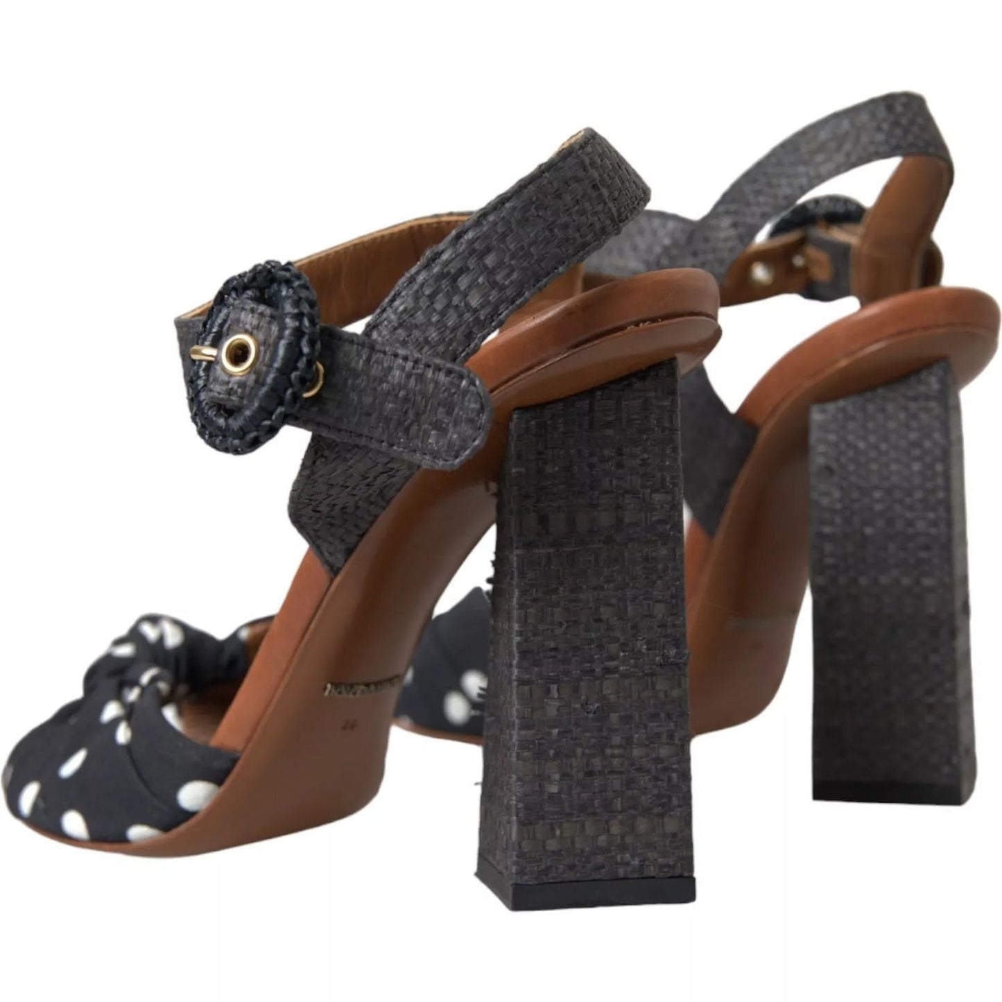 Dolce & Gabbana Black Polka Dot Leather Heels Sandals Shoes LA10813-39