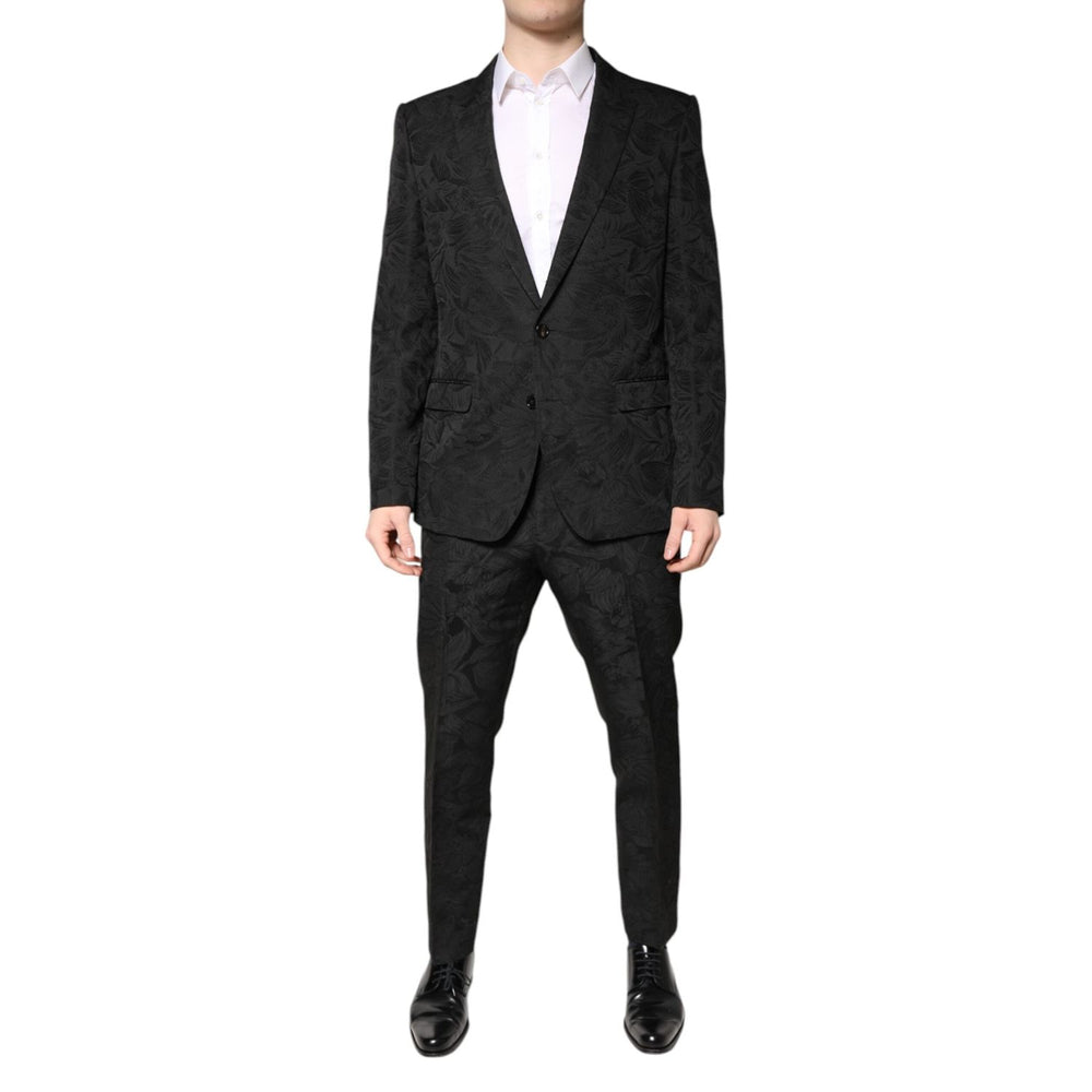 Dolce & Gabbana Black Polyester Floral Jacquard 2 Piece Suit KOS2304-52