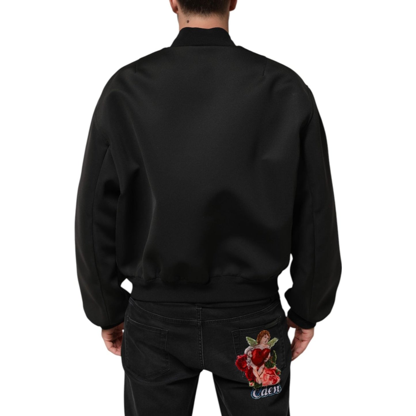 Dolce & Gabbana Black Polyester Logo Plaque Bomber Jacket JKT41573-54