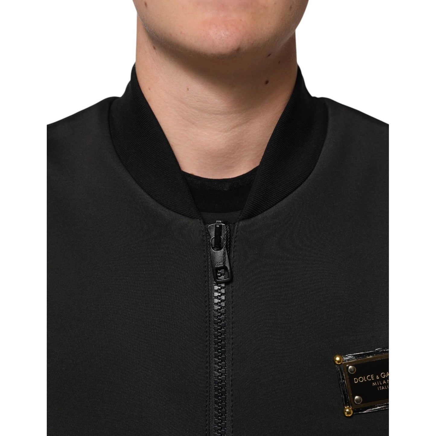 Dolce & Gabbana Black Polyester Logo Plaque Bomber Jacket JKT41573-54