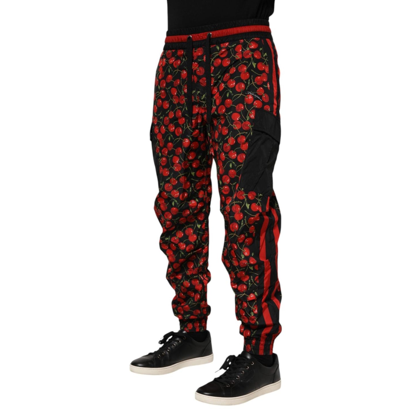 Dolce & Gabbana Black Red Cherry Print Men Sweatpants Pants PAN76273-48
