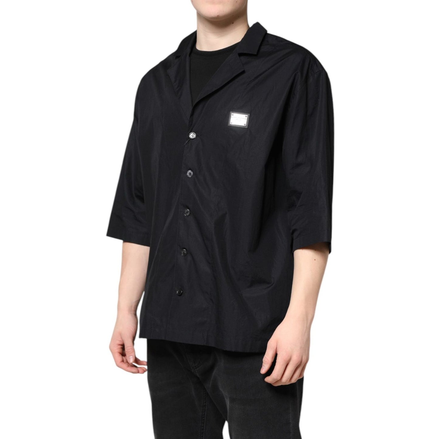 Dolce & Gabbana Black Short Sleeves Button Down Casual Shirt TSH90326-41
