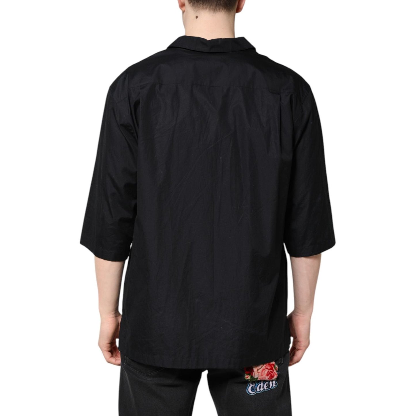 Dolce & Gabbana Black Short Sleeves Button Down Casual Shirt TSH90326-41