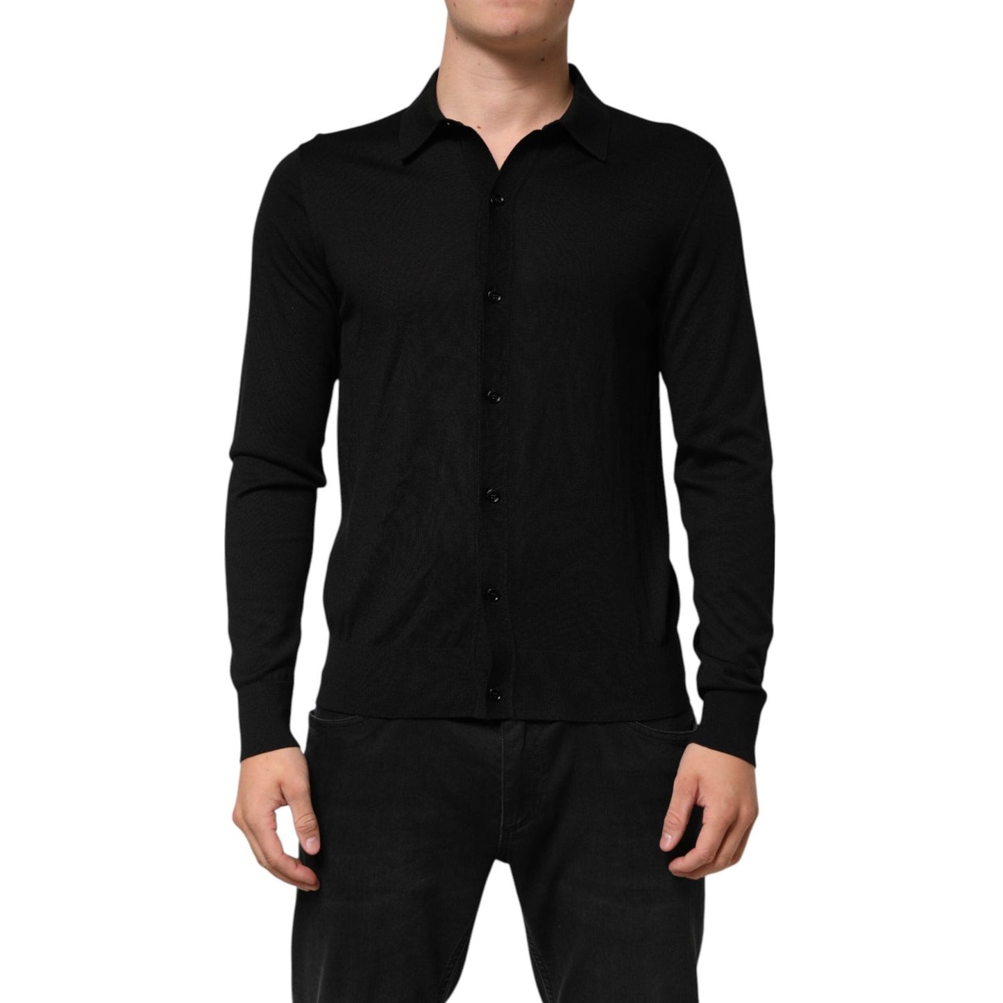 Dolce & Gabbana Black Silk Button Up Lightweight Sweater THS90368-48