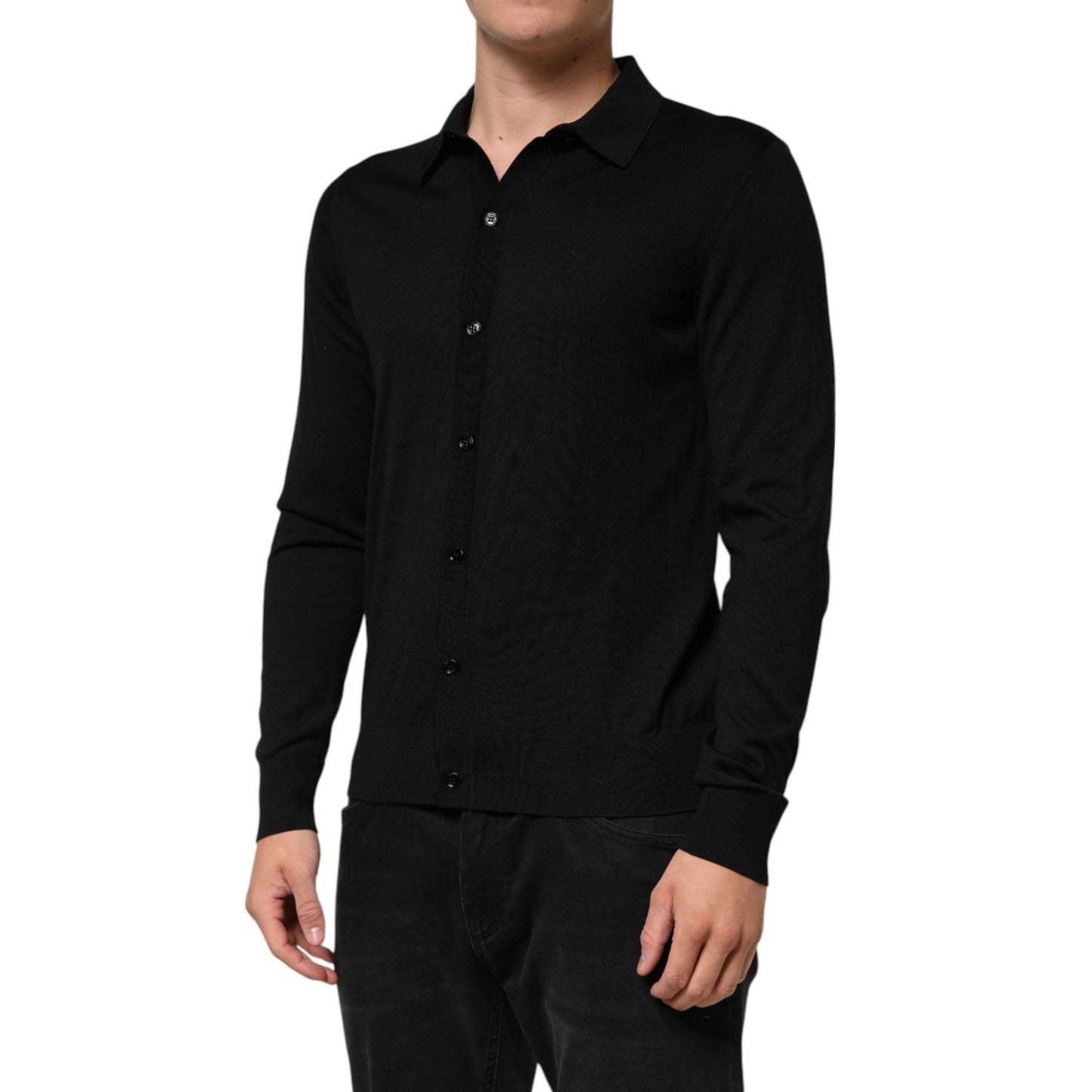 Dolce & Gabbana Black Silk Button Up Lightweight Sweater THS90368-48