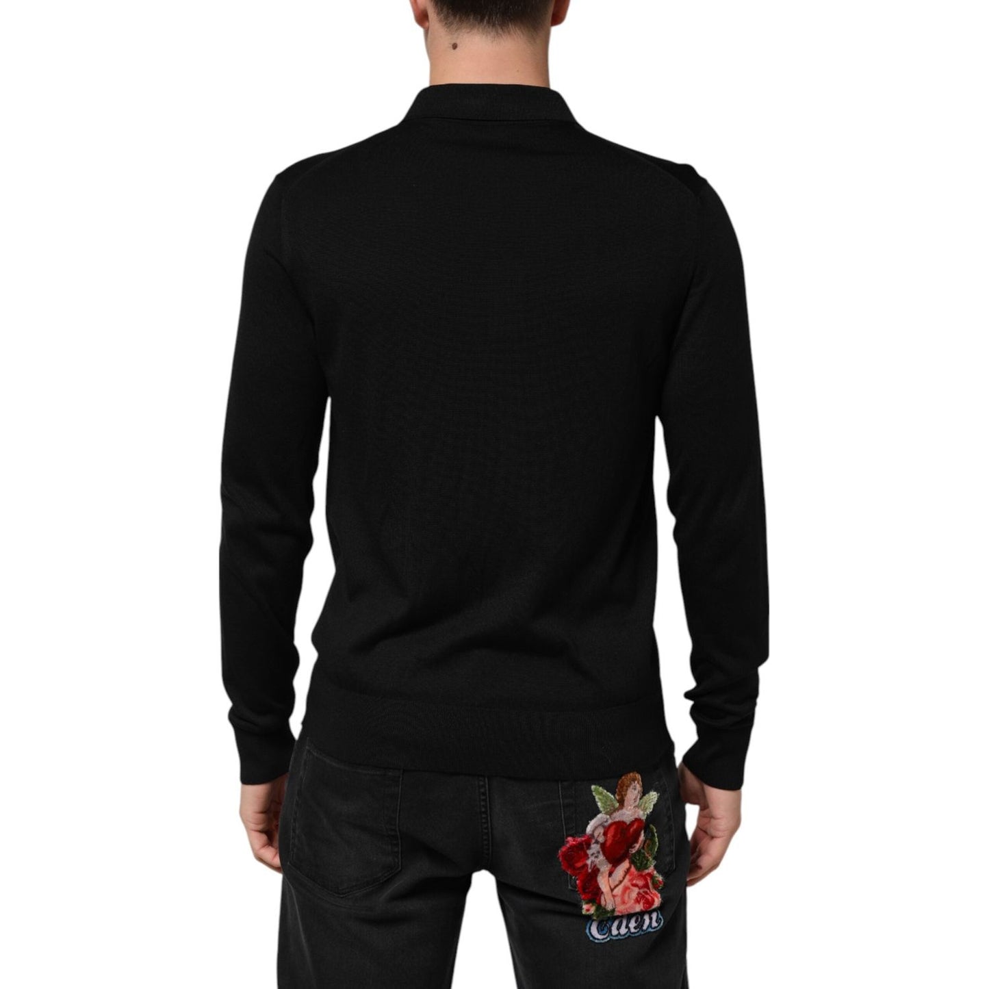 Dolce & Gabbana Black Silk Button Up Lightweight Sweater THS90368-48