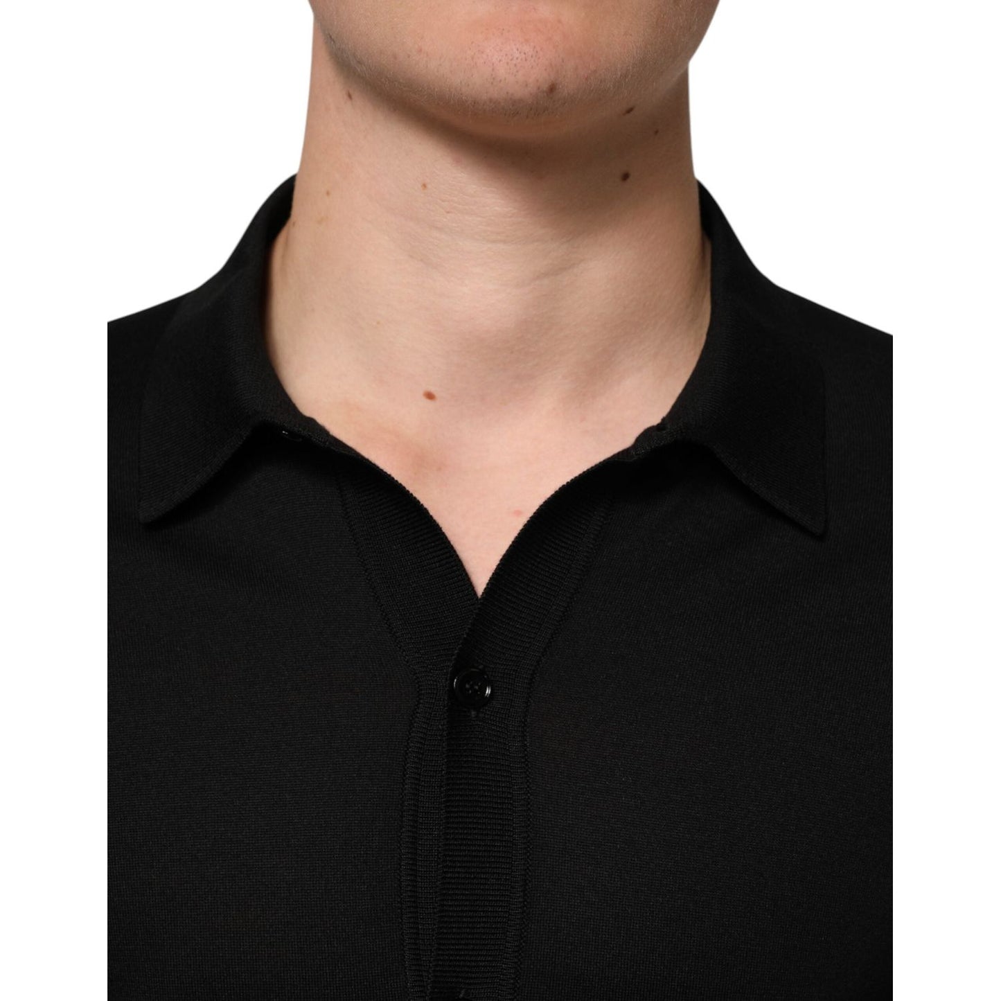 Dolce & Gabbana Black Silk Button Up Lightweight Sweater THS90368-48
