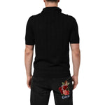 Dolce & Gabbana Black Silk Jacquard DG Polo Shirt T-shirt THS90427-50