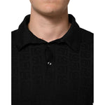 Dolce & Gabbana Black Silk Jacquard DG Polo Shirt T-shirt THS90427-50