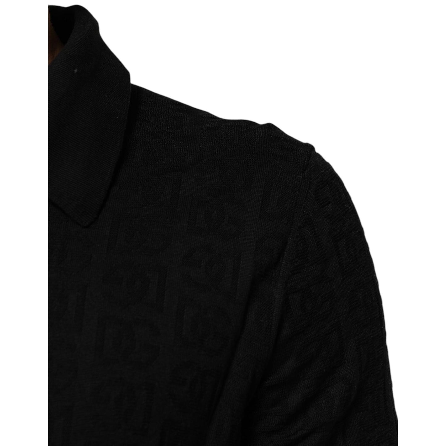 Dolce & Gabbana Black Silk Jacquard DG Polo Shirt T-shirt THS90427-50