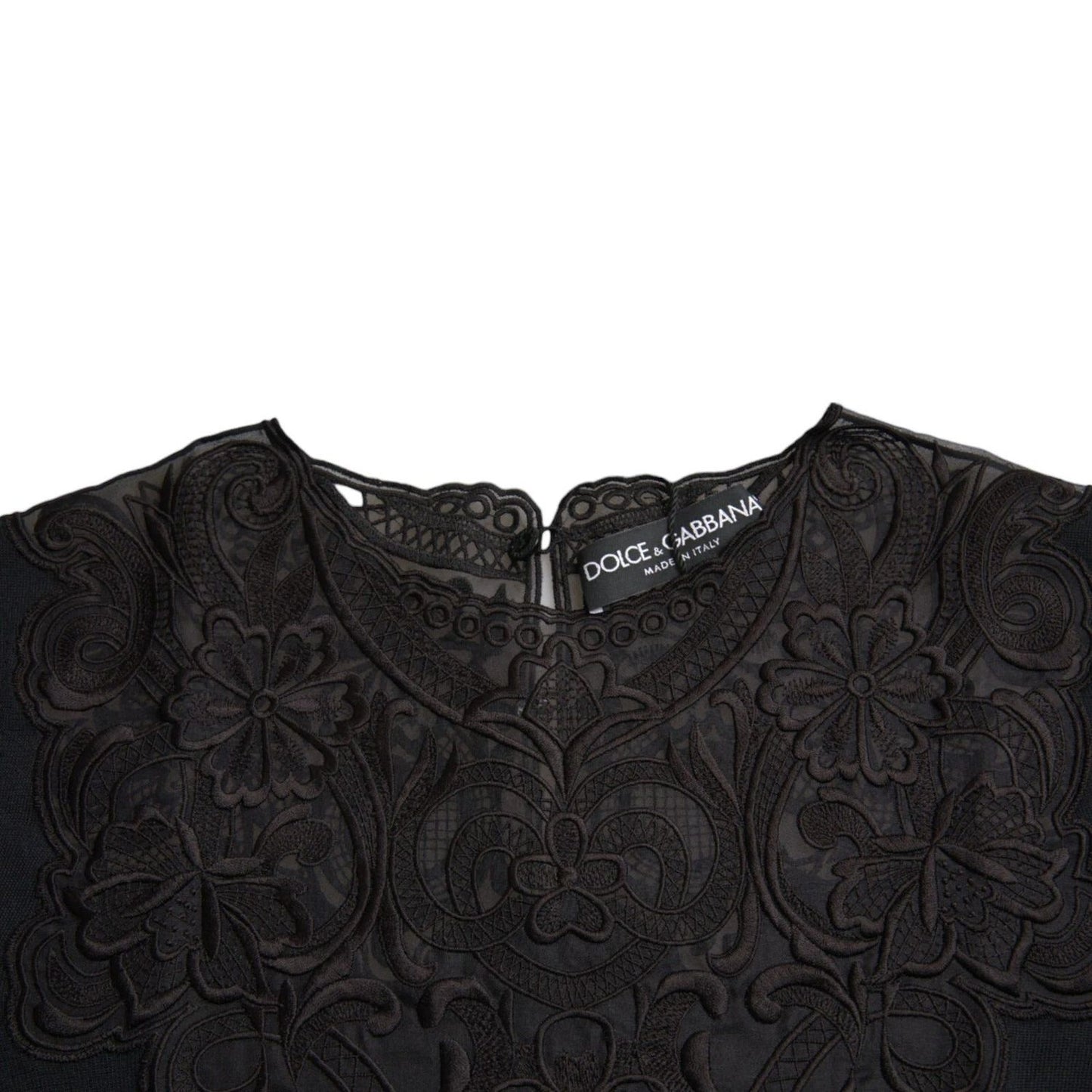 Dolce & Gabbana Black Silk Lace Trim Long Sleeves Blouse Top TSH852014-40