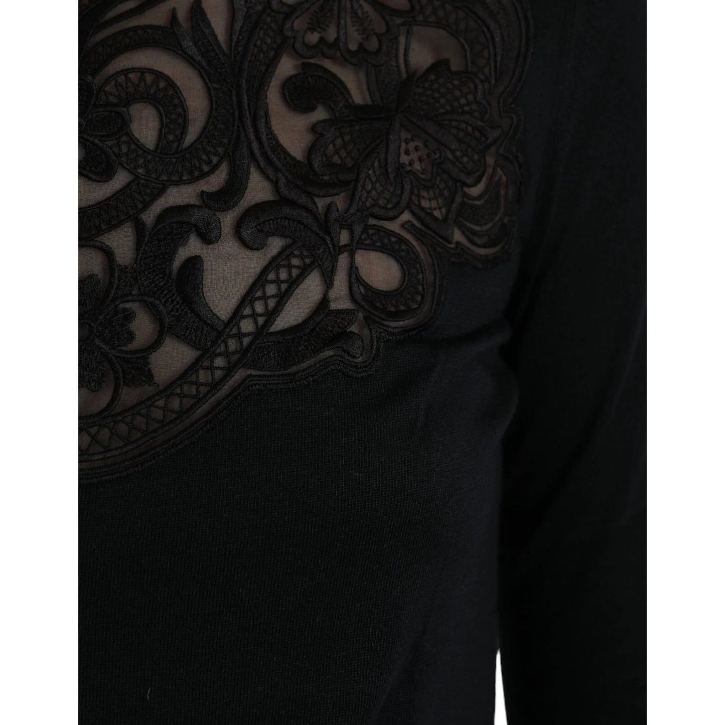 Dolce & Gabbana Black Silk Lace Trim Long Sleeves Blouse Top TSH852014-40