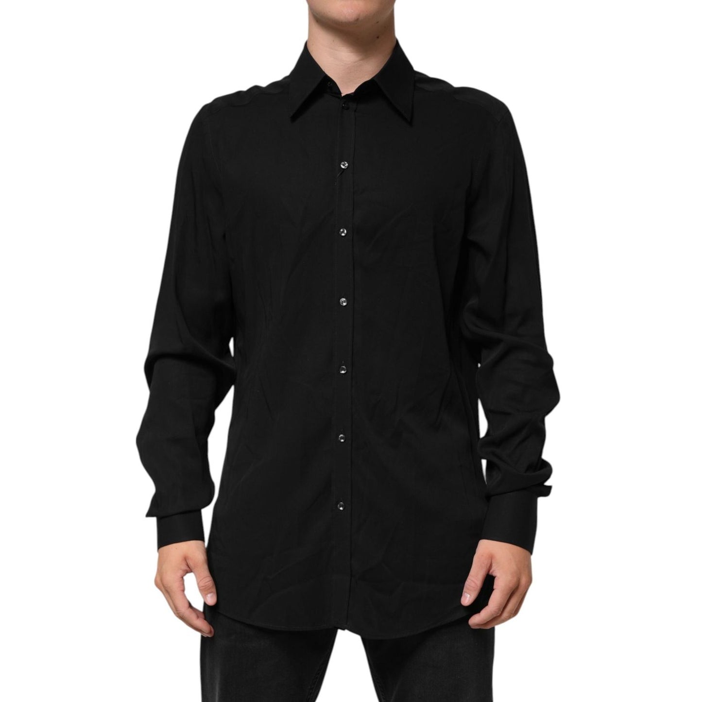 Dolce & Gabbana Black Viscose Long Sleeve Formal Dress Shirt TSH90805-41