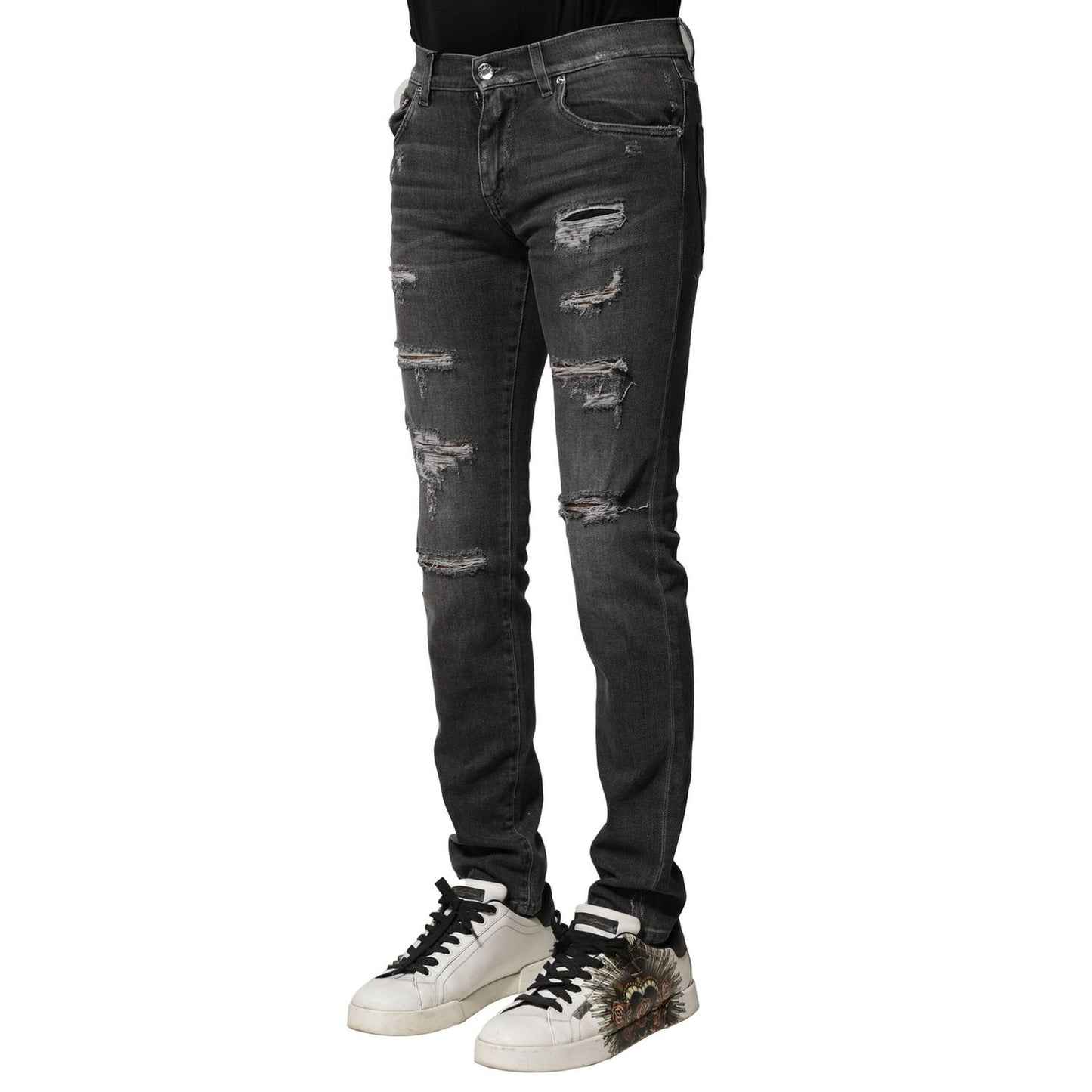 Dolce & Gabbana Black Washed Tattered Slim Fit Denim Jeans PAN75859-44