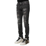 Dolce & Gabbana Black Washed Tattered Slim Fit Denim Jeans PAN75859-44
