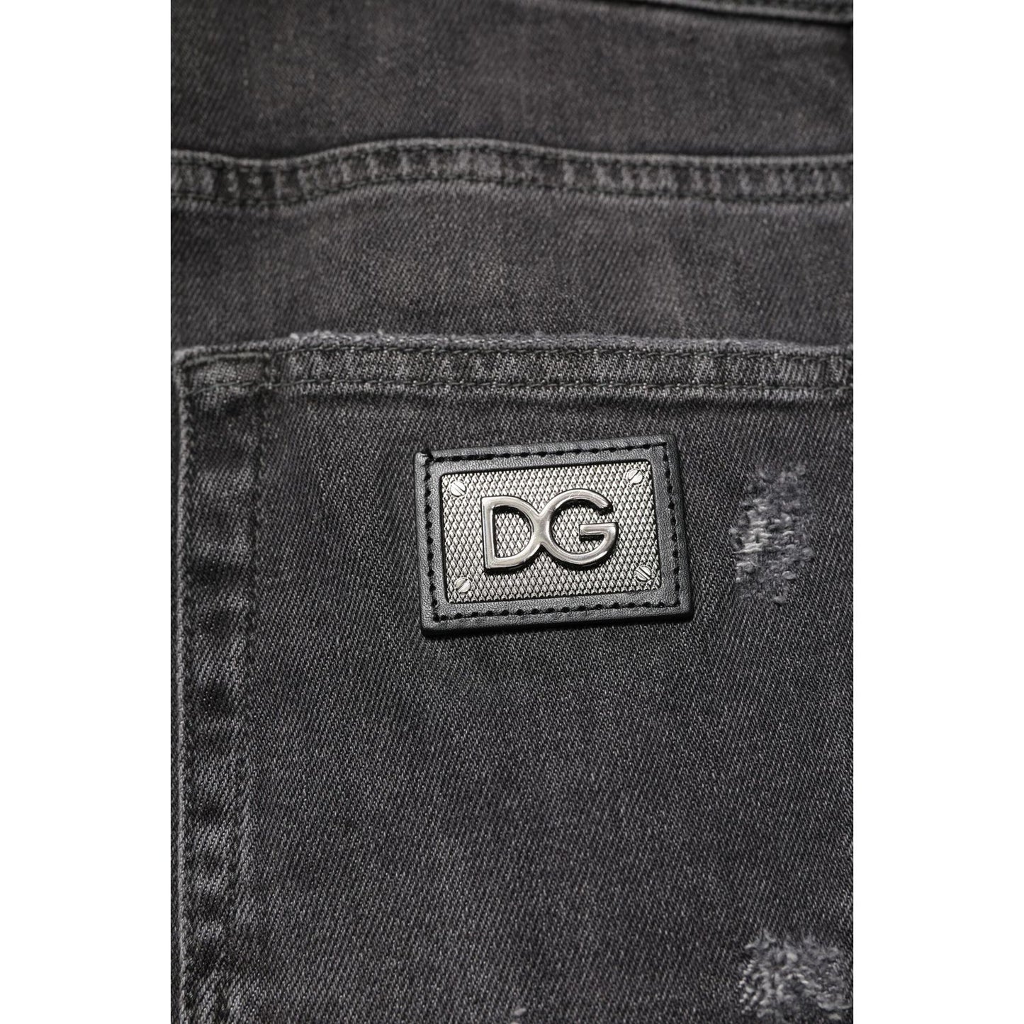 Dolce & Gabbana Black Washed Tattered Slim Fit Denim Jeans PAN75859-44