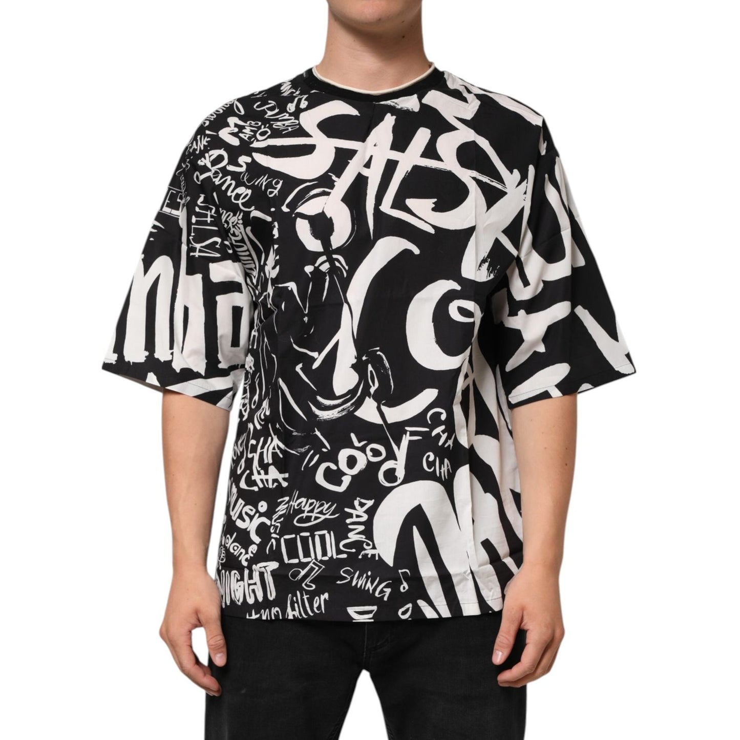 Dolce & Gabbana Black White Cotton Oversized Graffiti T-shirt TSH90800-50