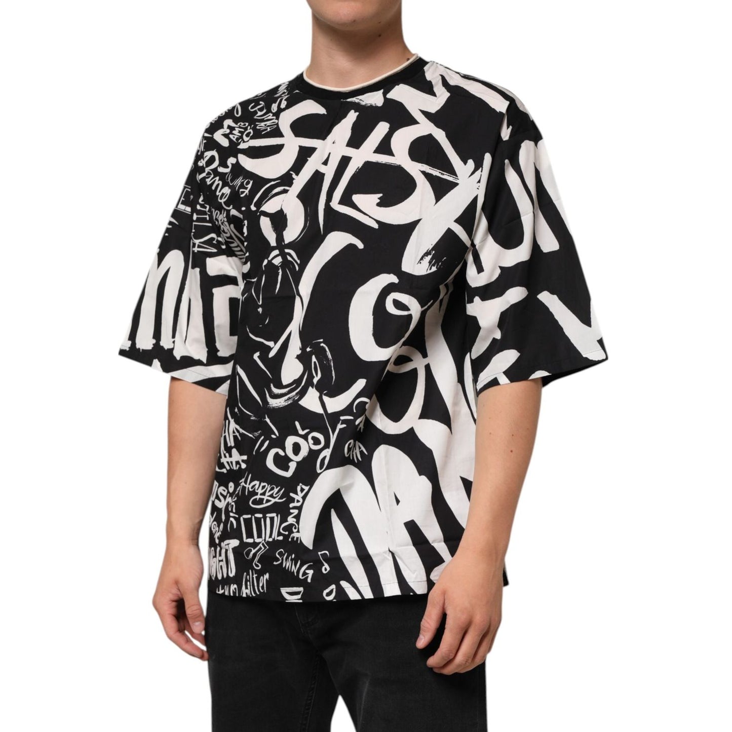 Dolce & Gabbana Black White Cotton Oversized Graffiti T-shirt TSH90800-50