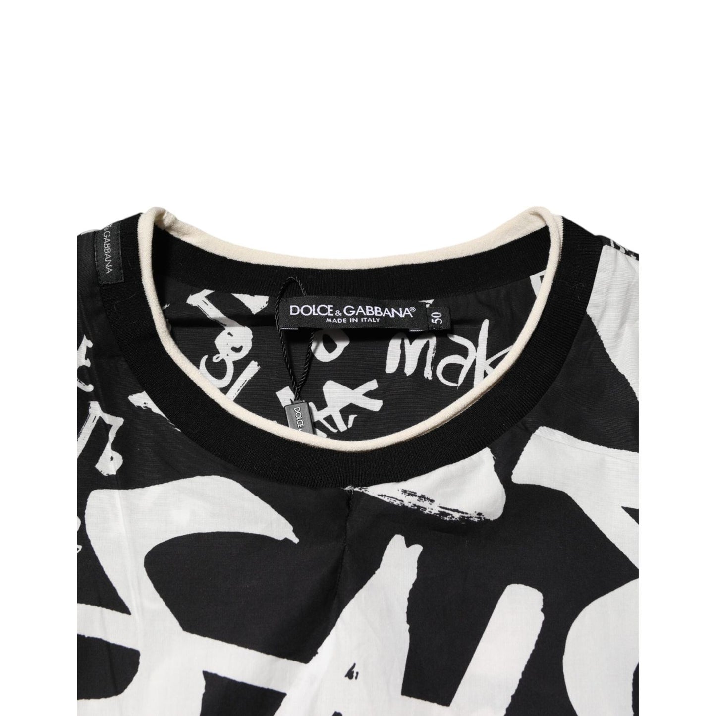 Dolce & Gabbana Black White Cotton Oversized Graffiti T-shirt TSH90800-50