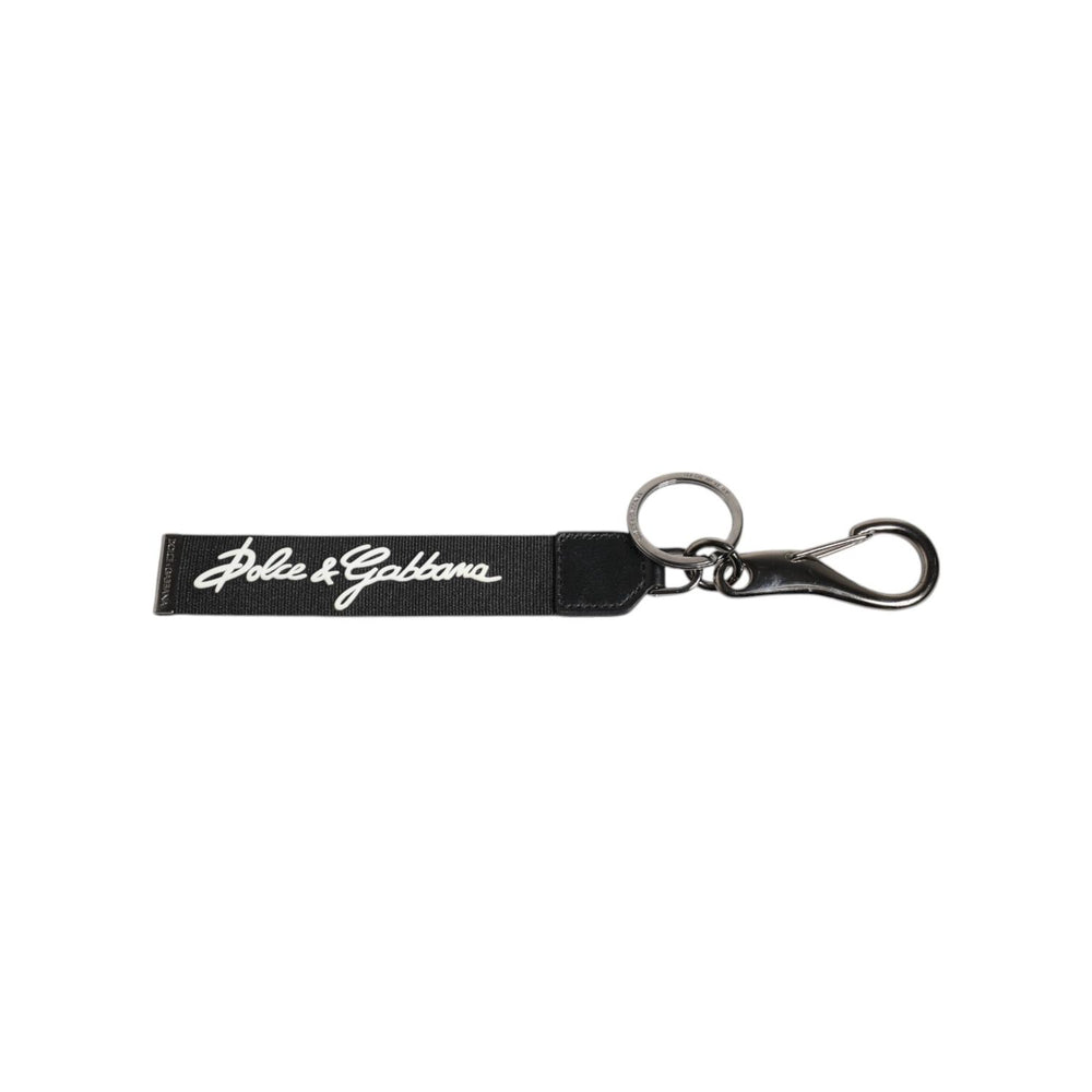 Dolce & Gabbana Black White DG Logo Silver Men Keychain Polyester Keyring SMY10678