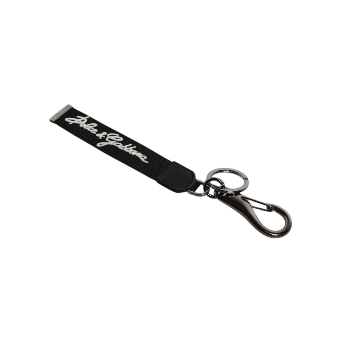 Dolce & Gabbana Black White DG Logo Silver Men Keychain Polyester Keyring SMY10678