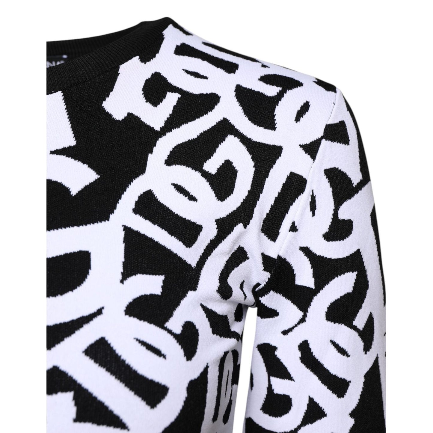 Dolce & Gabbana Black White Logo Print Women Pullover Sweater THS90377-40