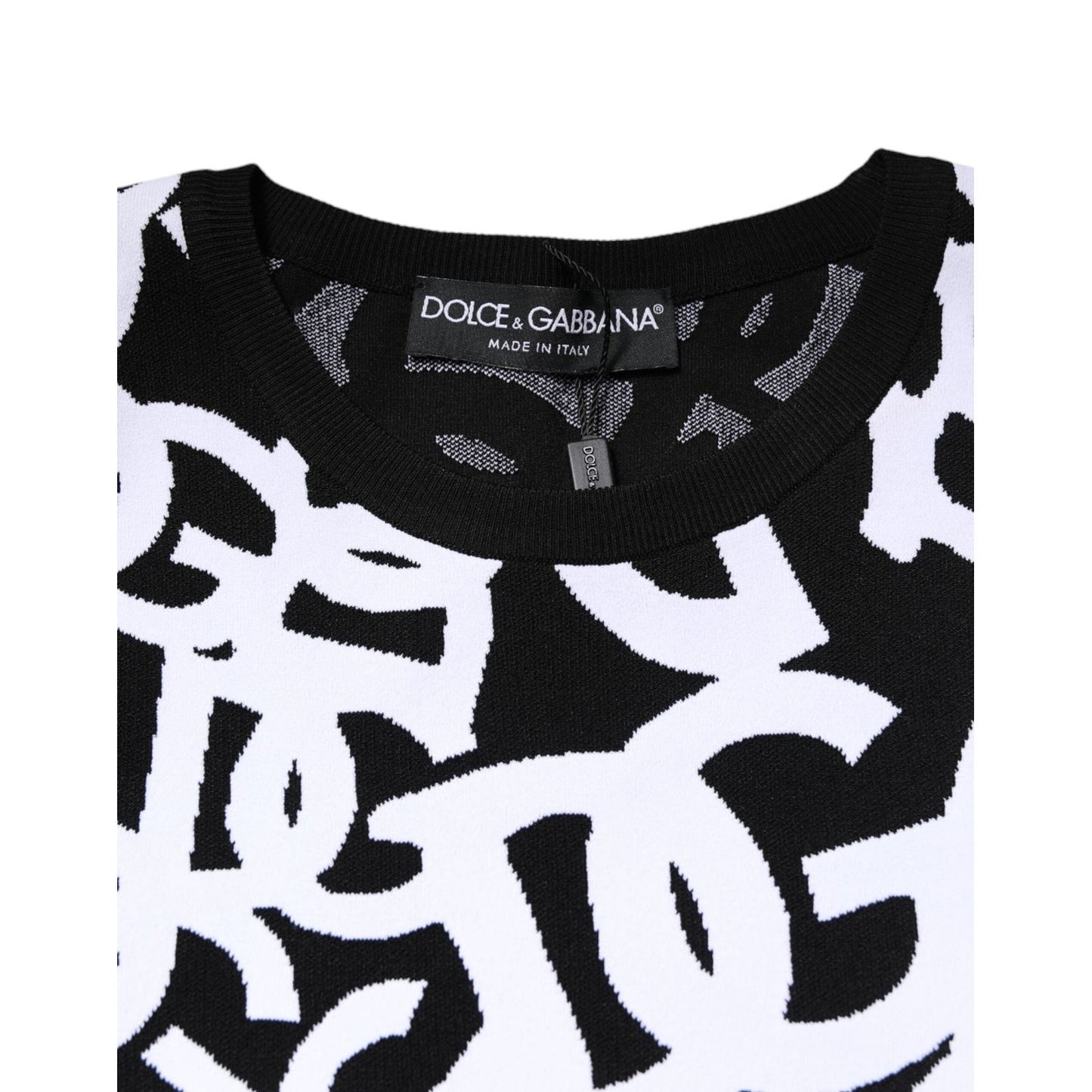 Dolce & Gabbana Black White Logo Print Women Pullover Sweater THS90377-40