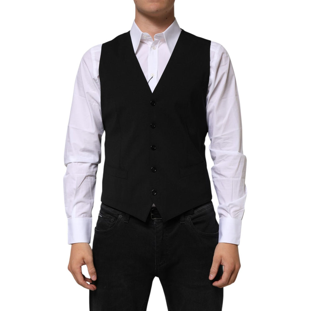 Dolce & Gabbana Black Wool Dress Formal Men Waistcoat Vest TSH90804-48