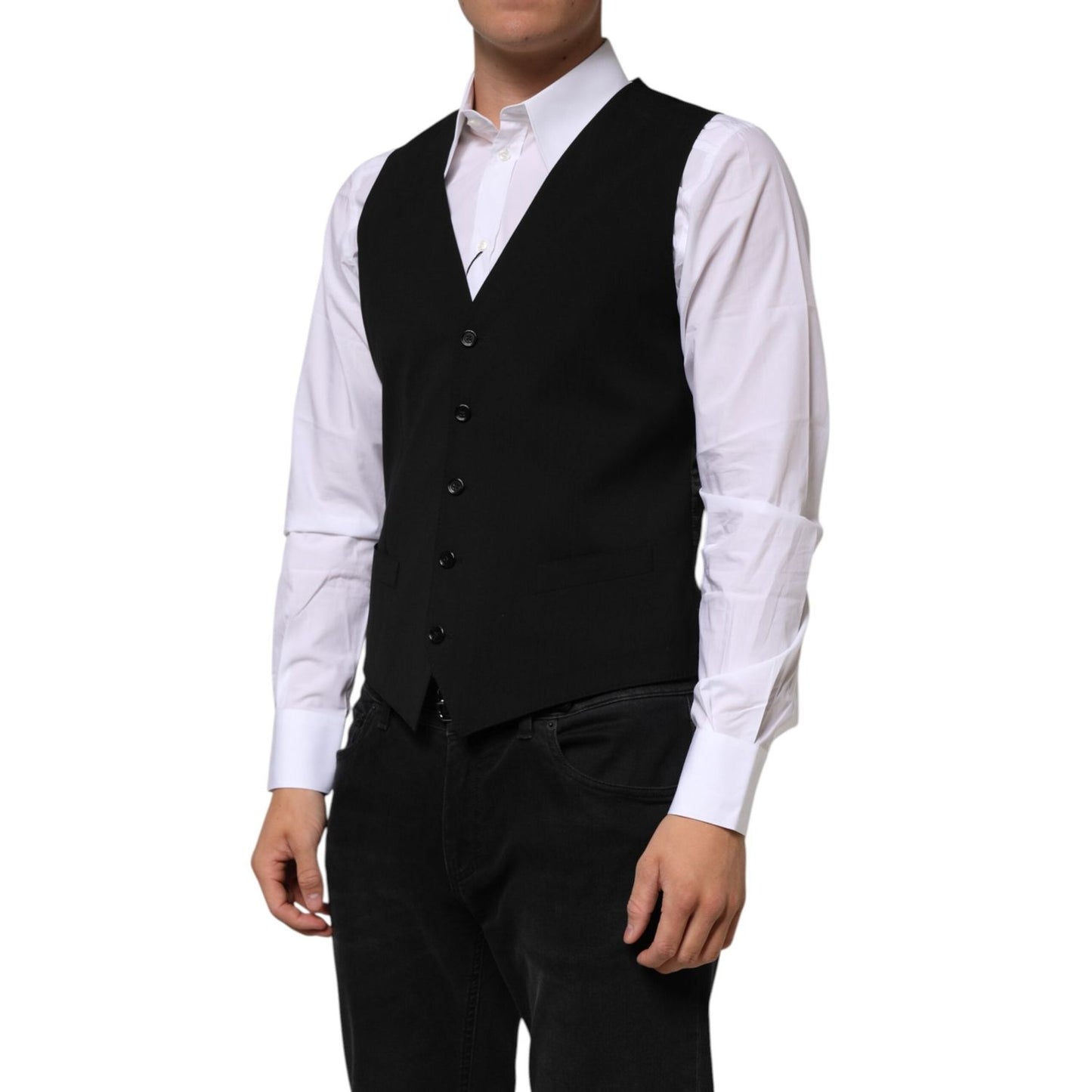 Dolce & Gabbana Black Wool Dress Formal Men Waistcoat Vest TSH90804-48