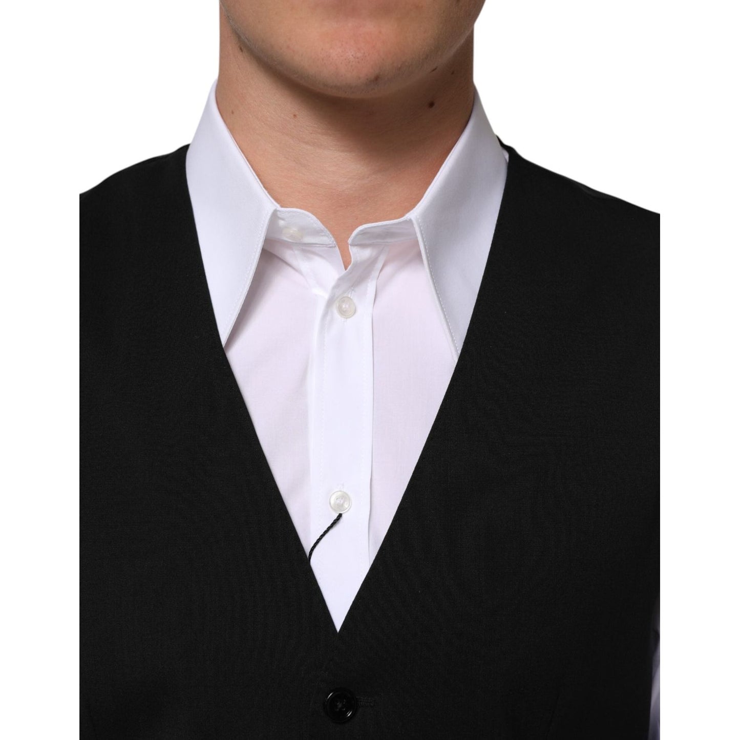 Dolce & Gabbana Black Wool Dress Formal Men Waistcoat Vest TSH90804-48