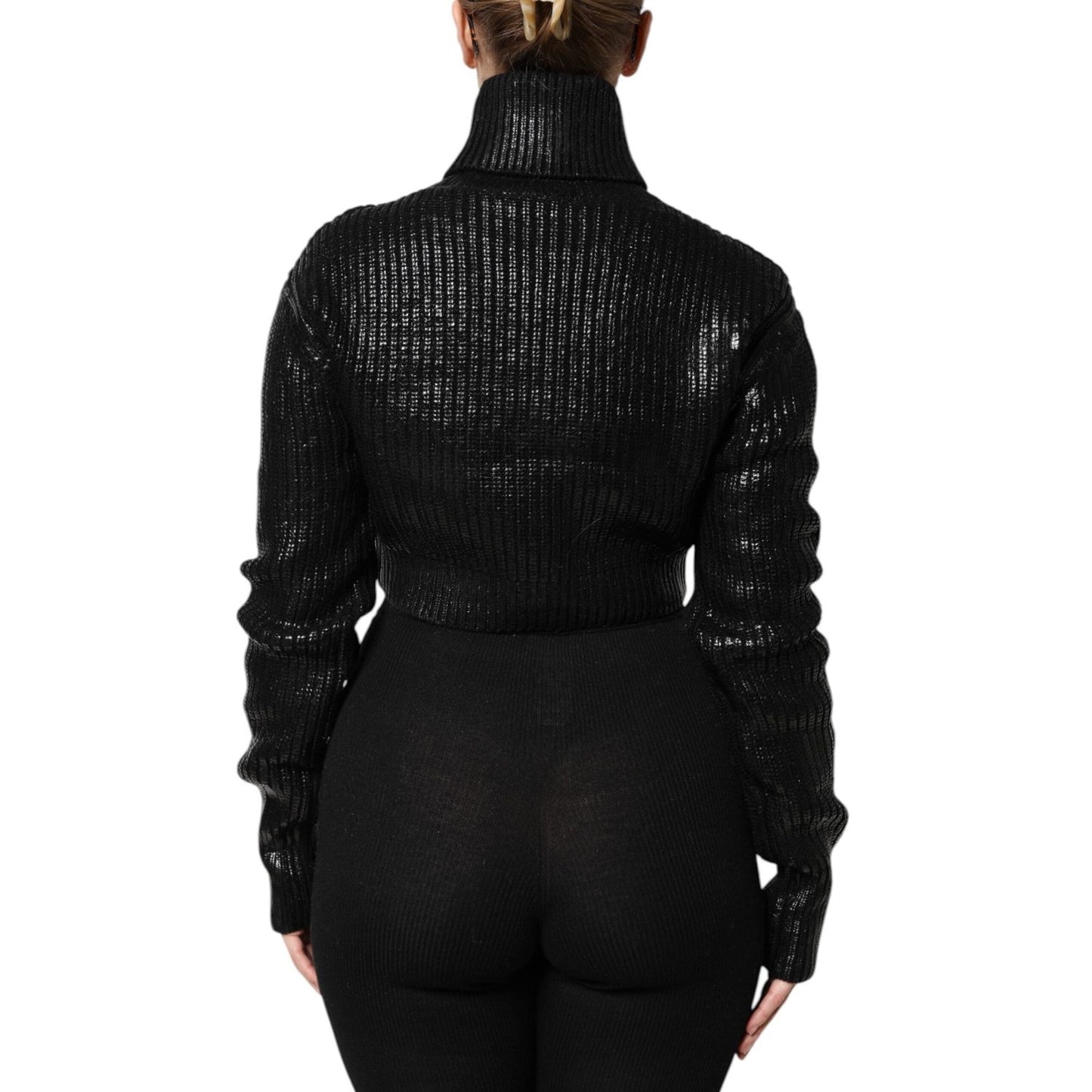 Dolce & Gabbana Black Wool Long Sleeve Turtleneck Cropped Top THS90395-40