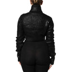 Dolce & Gabbana Black Wool Long Sleeve Turtleneck Cropped Top THS90395-40