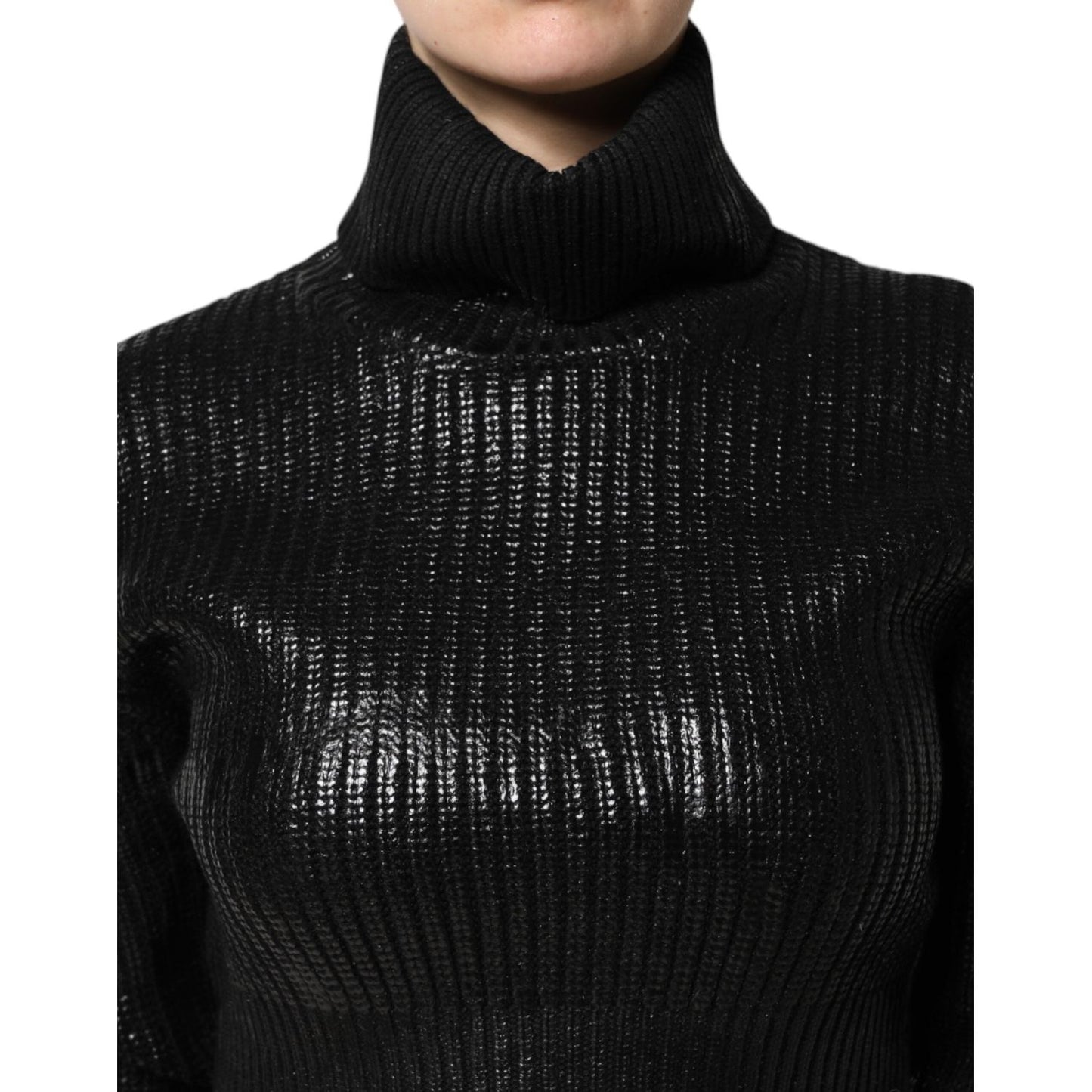 Dolce & Gabbana Black Wool Long Sleeve Turtleneck Cropped Top THS90395-40