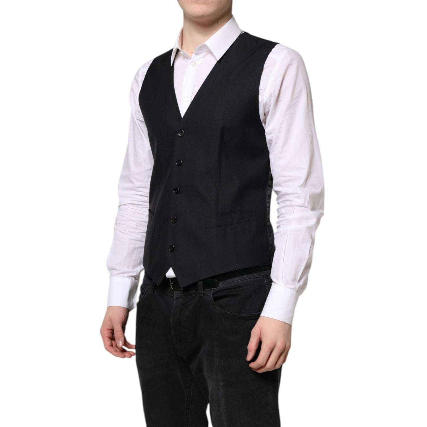 Dolce & Gabbana Black Wool Waistcoat Dress Formal Vest TSH878450-48